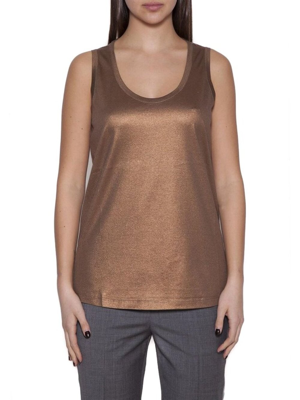 Brunello Cucinelli Bronze lamé cotton jersey top Large